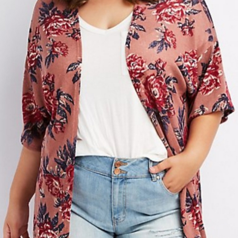 Pink rose kimono (with fringe)